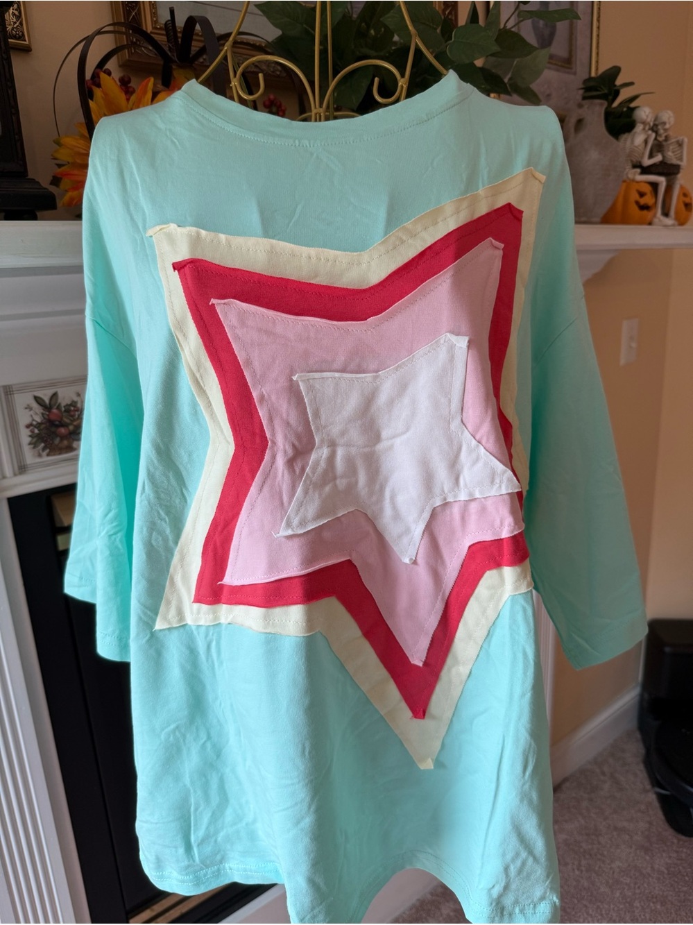 Star Appliqué Tee - Mint with multi colors NEW large